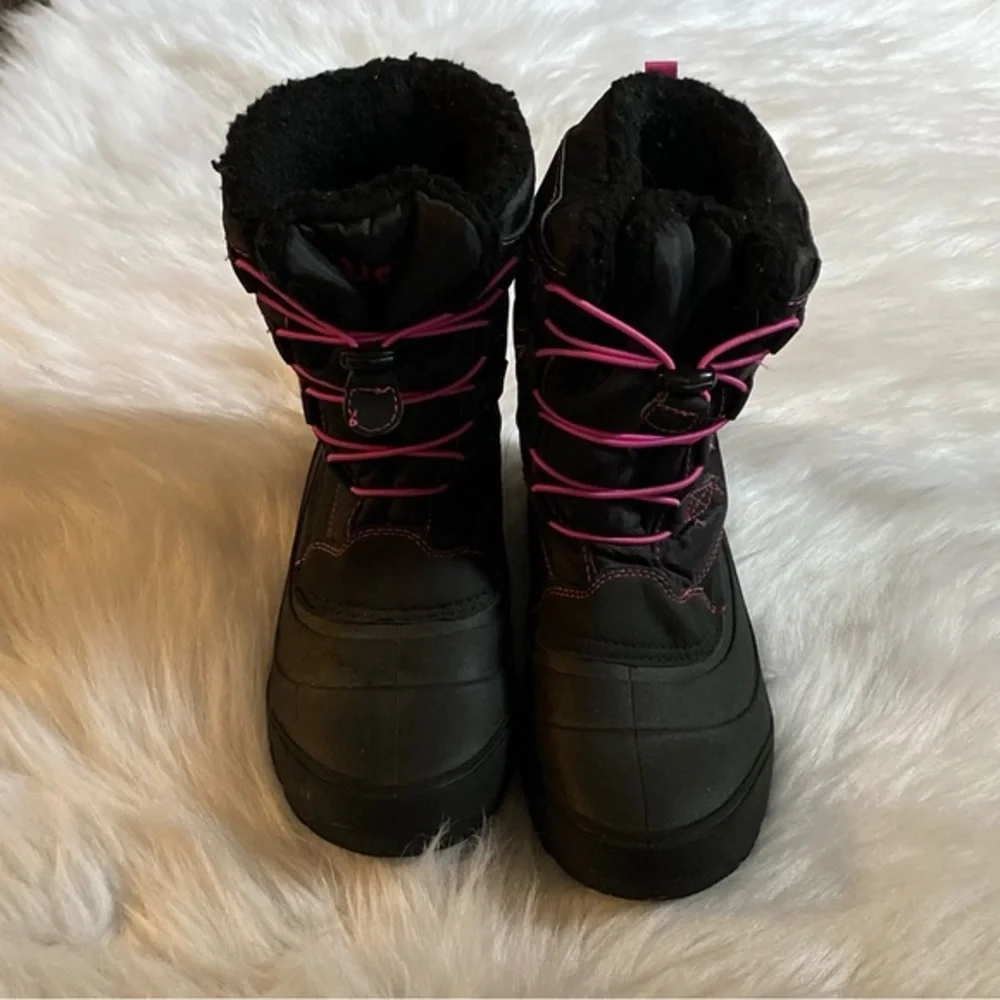 Glacier Boots Big‎ Girls Size 4 Black-Pink Slip On Water Resistant Warm